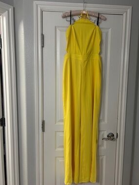 bebe Yellow Halter Boot-Cut Jumpsuit